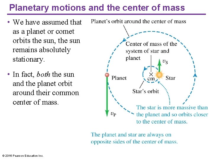 Planetary motions and the center of mass • We have assumed that as a