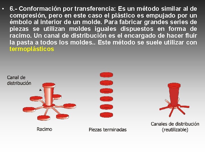  • 6. - Conformación por transferencia: Es un método similar al de compresión,