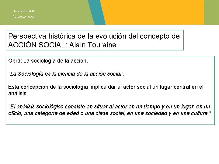 Teoría social II La acción social Perspectiva histórica de la evolución del concepto de