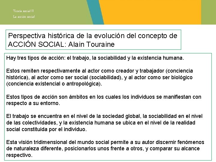 Teoría social II La acción social Perspectiva histórica de la evolución del concepto de