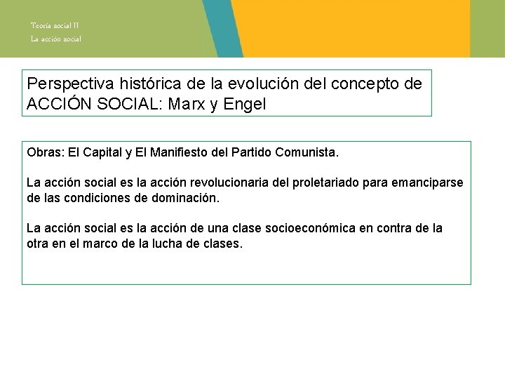 Teoría social II La acción social Perspectiva histórica de la evolución del concepto de