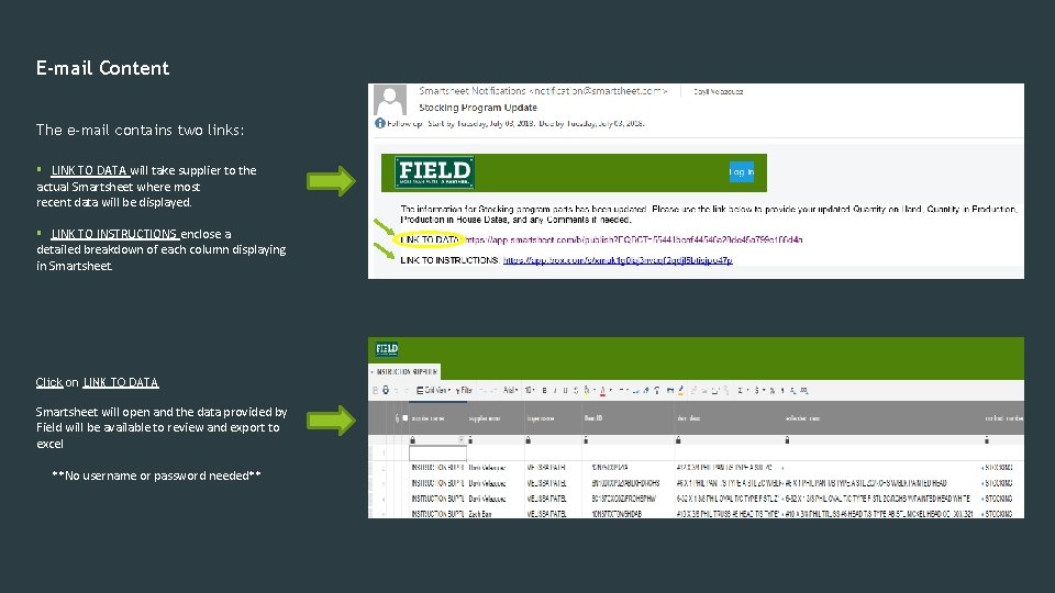 E-mail Content The e-mail contains two links: § LINK TO DATA will take supplier