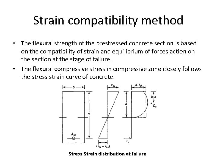 Strain compatibility method • The flexural strength of the prestressed concrete section is based