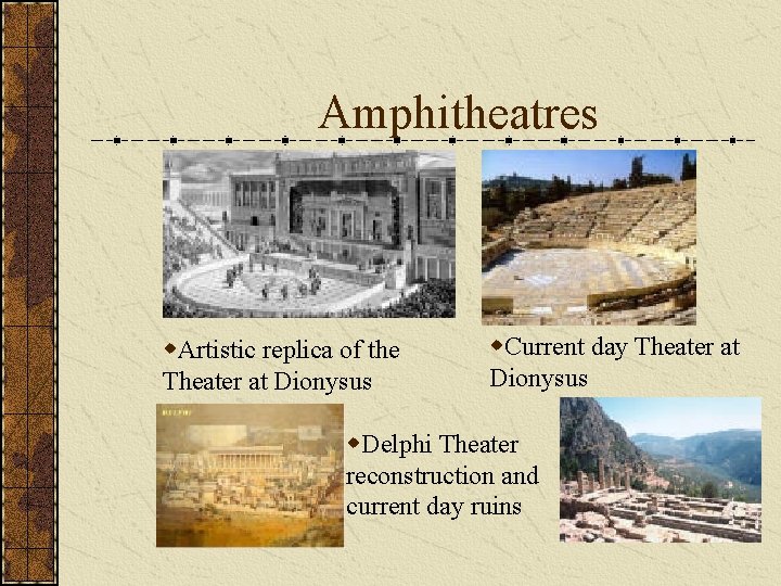 Amphitheatres w. Artistic replica of the Theater at Dionysus w. Current day Theater at