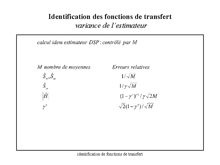 Identification des fonctions de transfert variance de l’estimateur identification de fonctions de transfert 