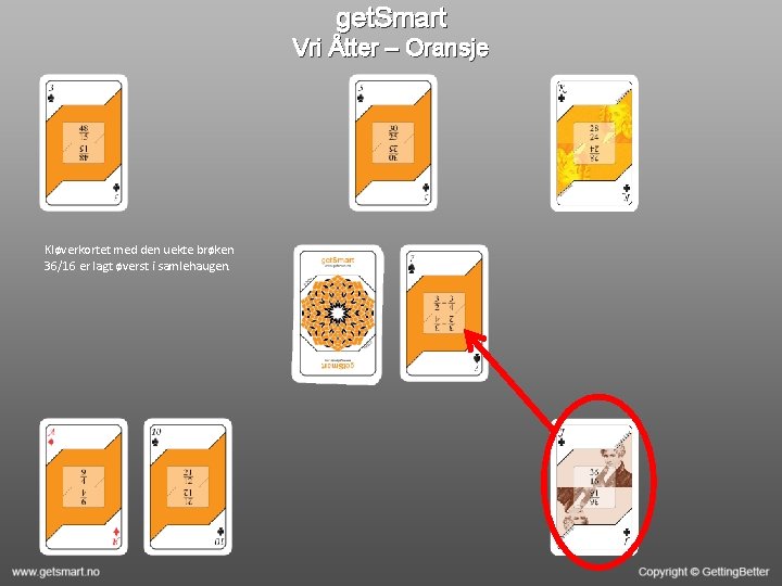 get. Smart Vri Åtter – Oransje Kløverkortet med den uekte brøken 36/16 er lagt