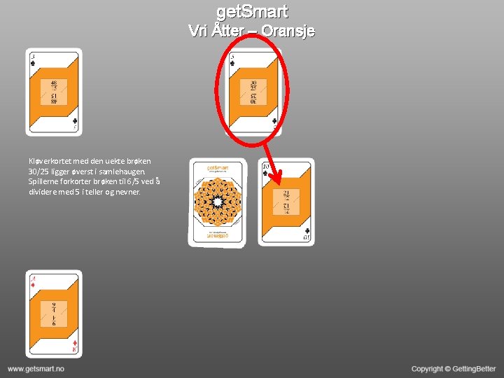 get. Smart Vri Åtter – Oransje Kløverkortet med den uekte brøken 30/25 ligger øverst