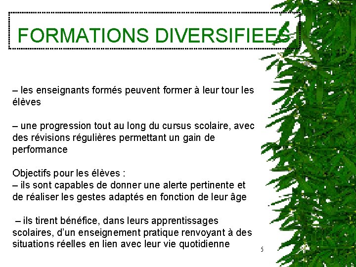 FORMATIONS DIVERSIFIEES – les enseignants formés peuvent former à leur tour les élèves –