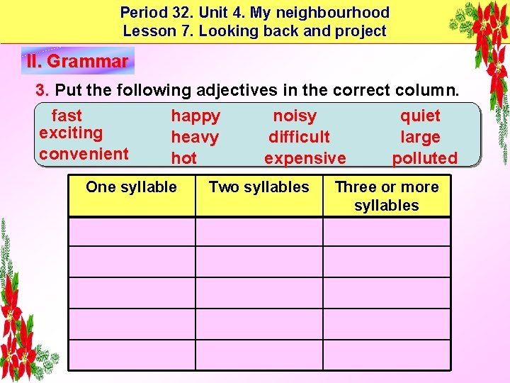 Period 32. Unit 4. My neighbourhood Lesson 7. Looking back and project II. Grammar