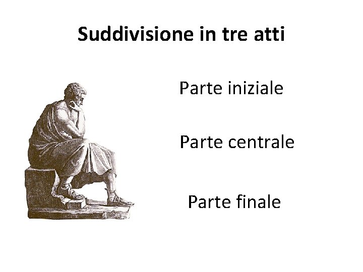 Suddivisione in tre atti Parte iniziale Parte centrale Parte finale 