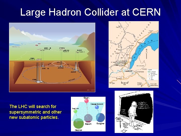 Large Hadron Collider at CERN The LHC will search for supersymmetric and other new