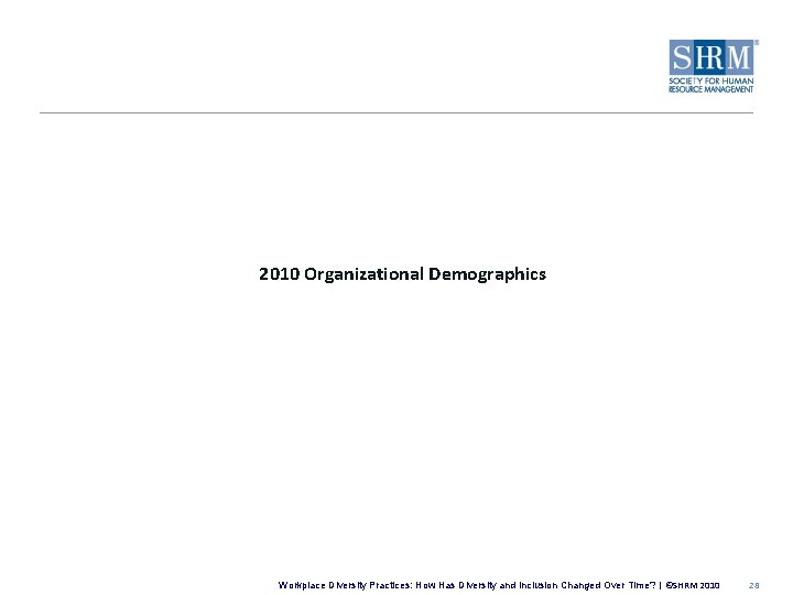2010 Organizational Demographics Workplace Diversity Practices: How Has Diversity and Inclusion Changed Over Time?