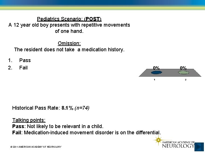 Pediatrics Scenario: (POST) A 12 year old boy presents with repetitive movements of one