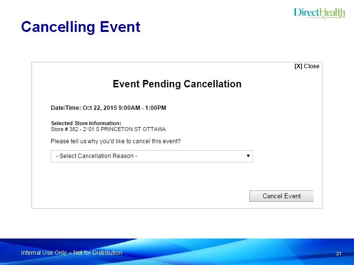 Cancelling Event Internal Use Only – Not for Distribution 21 