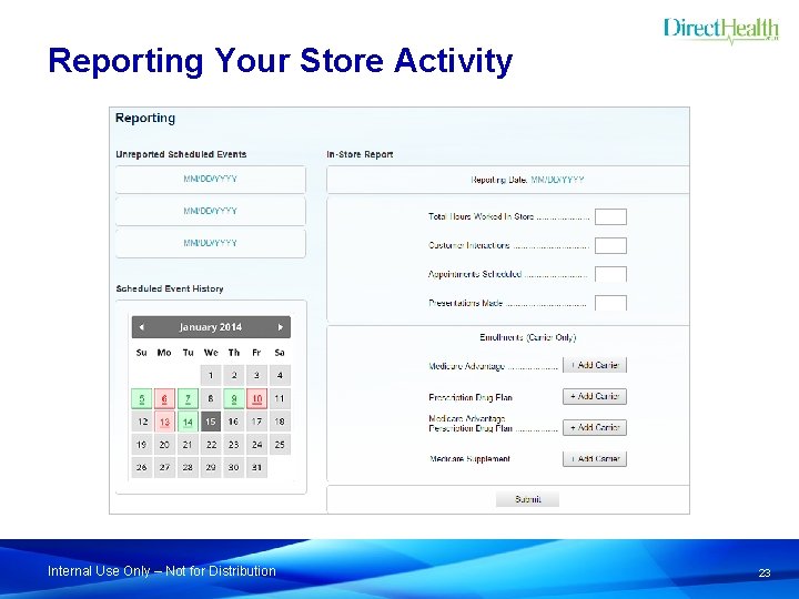 Reporting Your Store Activity Internal Use Only – Not for Distribution 23 