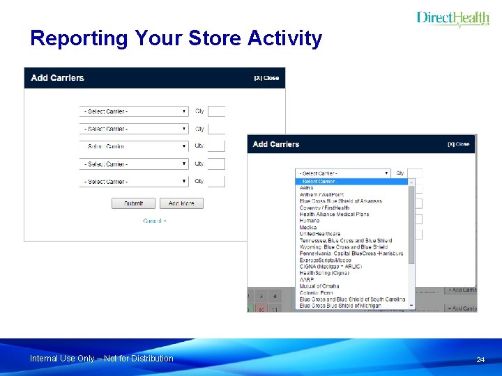 Reporting Your Store Activity Internal Use Only – Not for Distribution 24 