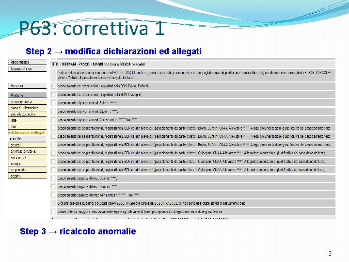 P 63: correttiva 1 Step 2 → modifica dichiarazioni ed allegati Step 3 →