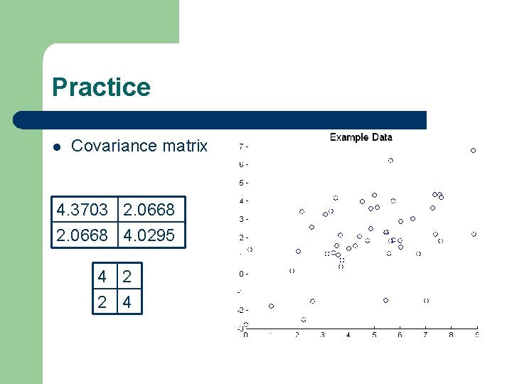 Practice l Covariance matrix 4. 3703 2. 0668 4. 0295 4 2 2 4