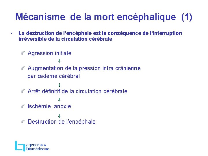 Mécanisme de la mort encéphalique (1) • La destruction de l’encéphale est la conséquence