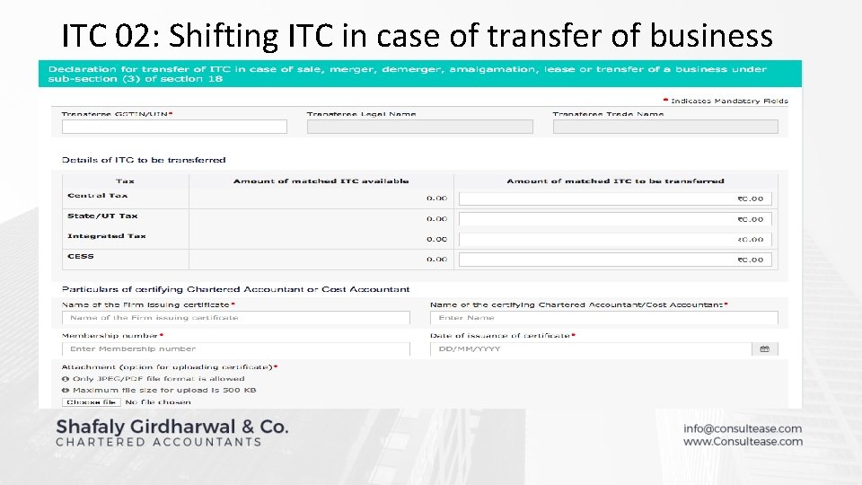 ITC 02: Shifting ITC in case of transfer of business 