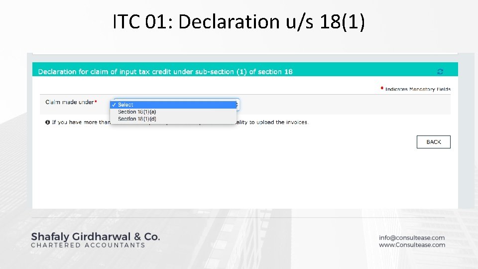 ITC 01: Declaration u/s 18(1) 