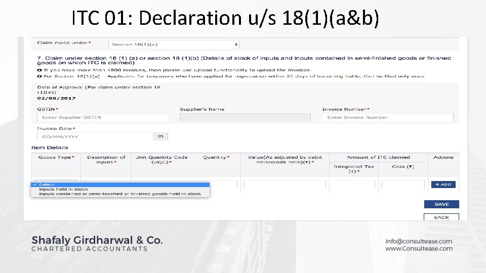 ITC 01: Declaration u/s 18(1)(a&b) 