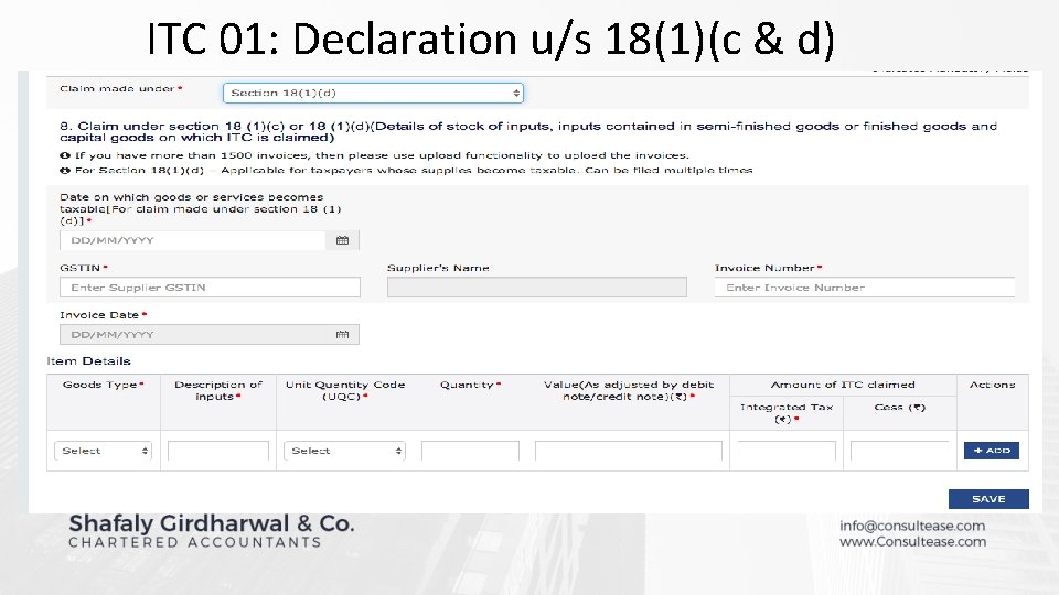 ITC 01: Declaration u/s 18(1)(c & d) 