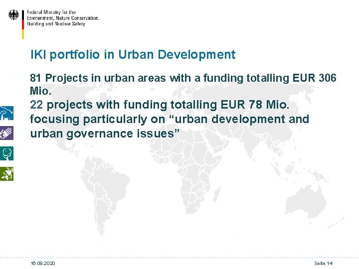 IKI portfolio in Urban Development 81 Projects in urban areas with a funding totalling