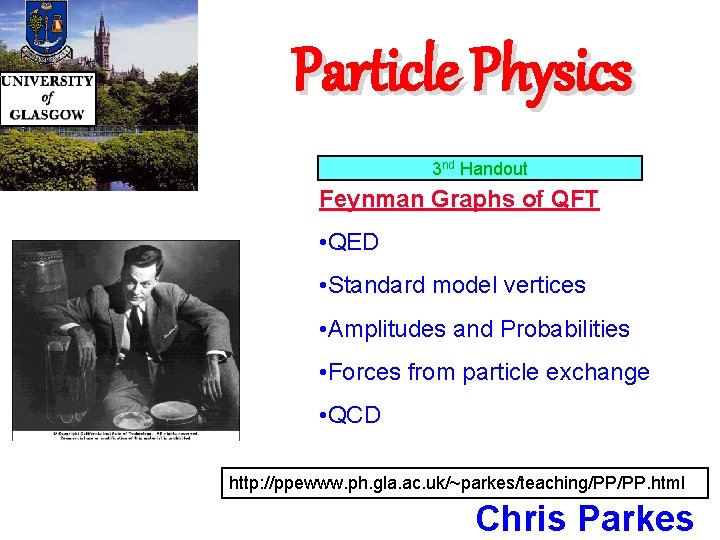 Particle Physics 3 nd Handout Feynman Graphs of QFT • QED • Standard model