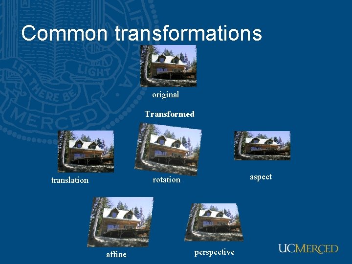 Common transformations original Transformed aspect rotation translation affine perspective 