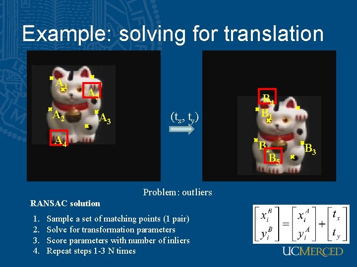 Example: solving for translation A 1 A 2 A 5 A 3 (tx, ty)