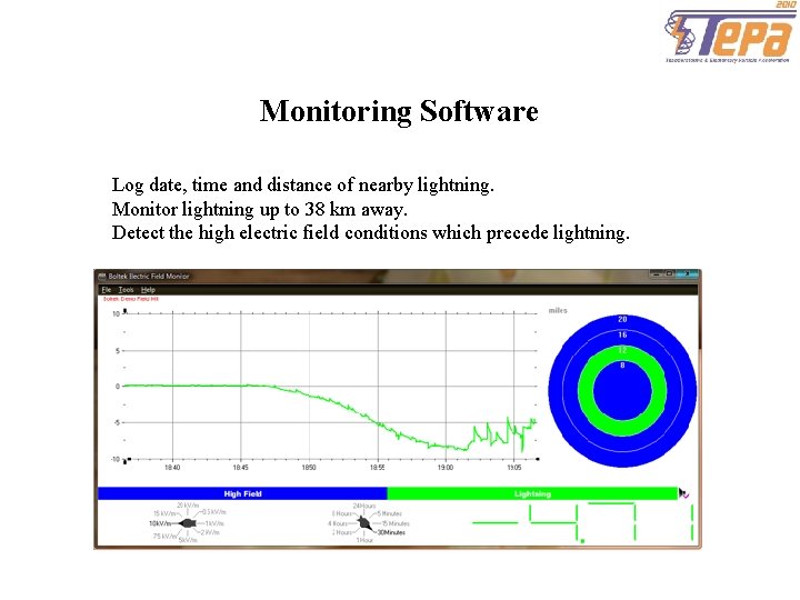 Monitoring Software Log date, time and distance of nearby lightning. Monitor lightning up to
