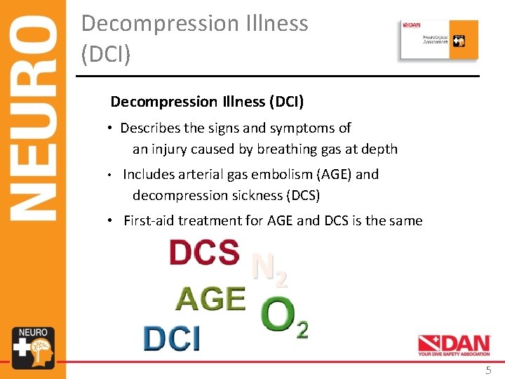 Decompression Illness (DCI) • Describes the signs and symptoms of an injury caused by Decompression Illness (DCI) • Describes the signs and symptoms of an injury caused by
