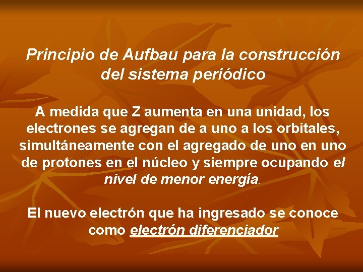 Principio de Aufbau para la construcción del sistema periódico A medida que Z aumenta