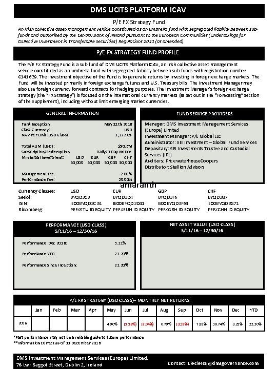 DMS UCITS PLATFORM ICAV P/E FX Strategy Fund An Irish collective asset-management vehicle constituted