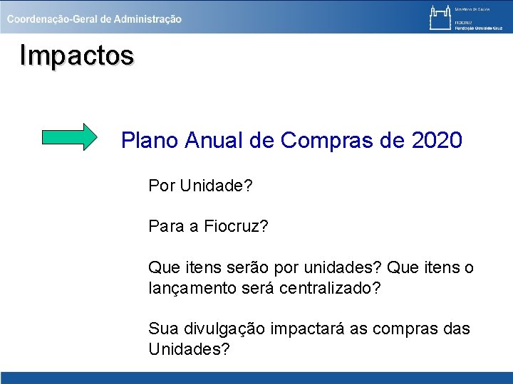 Impactos Plano Anual de Compras de 2020 Por Unidade? Para a Fiocruz? Que itens