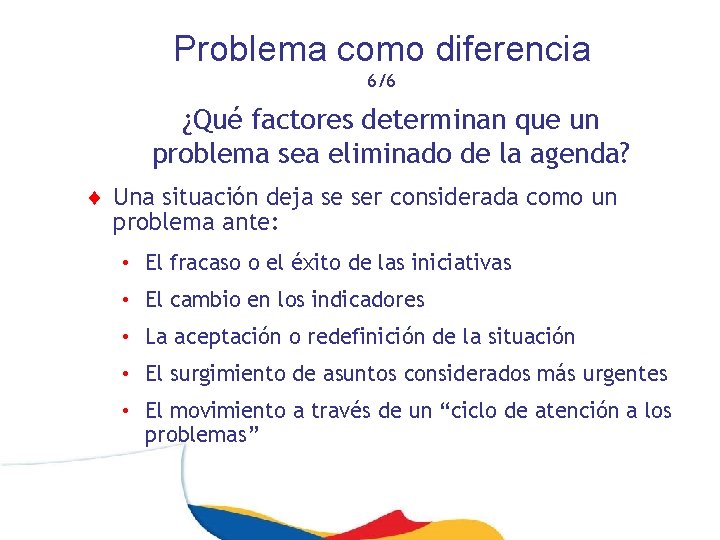 Problema como diferencia 6/6 ¿Qué factores determinan que un problema sea eliminado de la