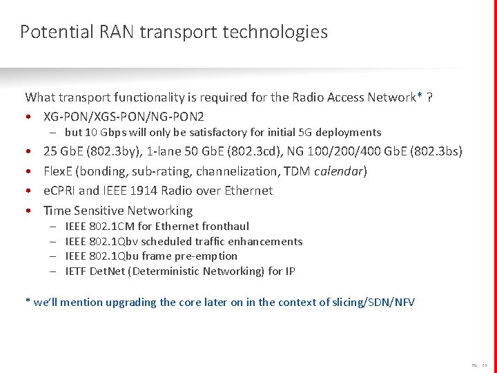 Potential RAN transport technologies What transport functionality is required for the Radio Access Network*