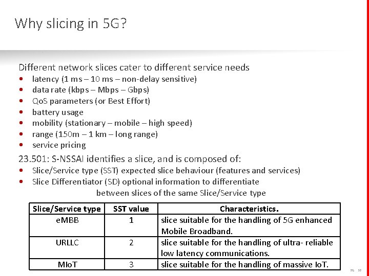 Why slicing in 5 G? Different network slices cater to different service needs •