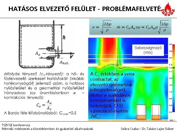 HATÁSOS ELVEZETŐ FELÜLET - PROBLÉMAFELVETÉS Sebességmező (m/s) A Cv értékben a vena contractat, az