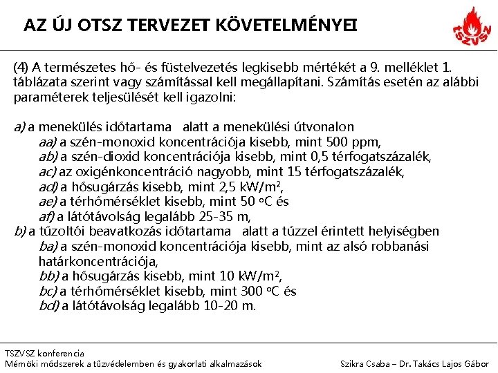 AZ ÚJ OTSZ TERVEZET KÖVETELMÉNYEI (4) A természetes hő- és füstelvezetés legkisebb mértékét a