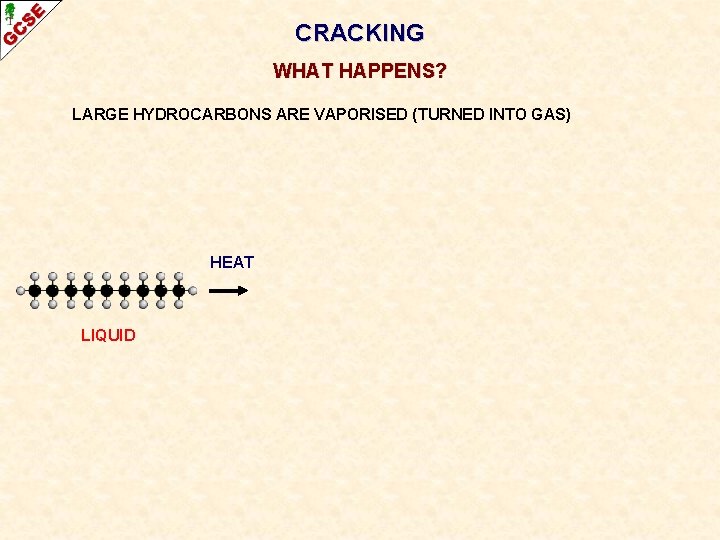 CRACKING WHAT HAPPENS? LARGE HYDROCARBONS ARE VAPORISED (TURNED INTO GAS) HEAT LIQUID 