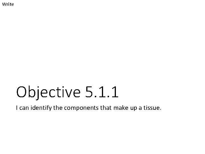 Write Objective 5. 1. 1 I can identify the components that make up a