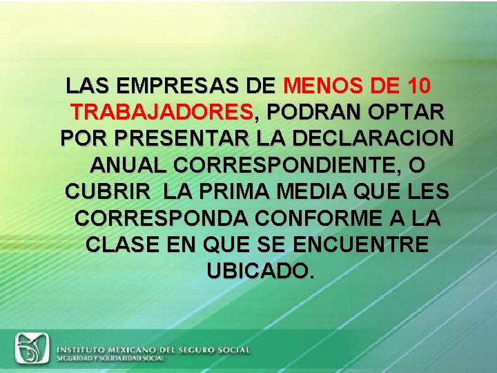 LAS EMPRESAS DE MENOS DE 10 TRABAJADORES, PODRAN OPTAR POR PRESENTAR LA DECLARACION ANUAL