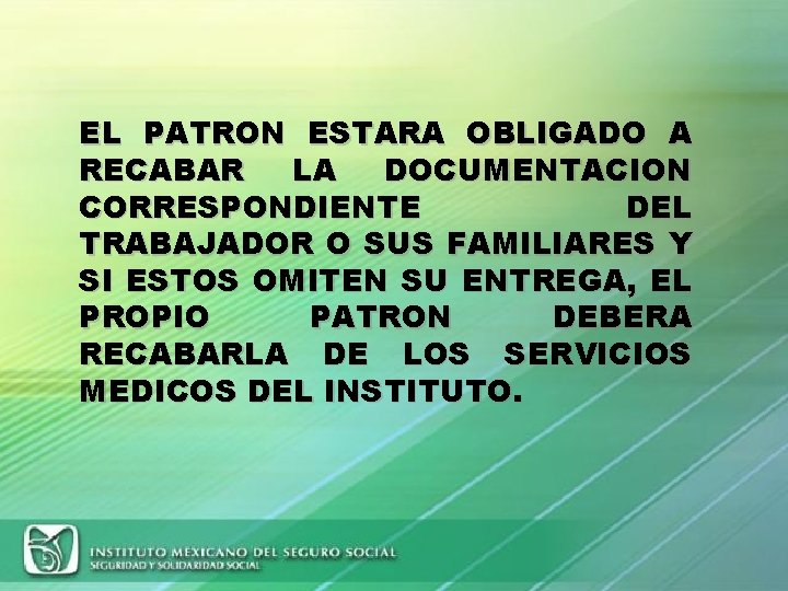 EL PATRON ESTARA OBLIGADO A RECABAR LA DOCUMENTACION CORRESPONDIENTE DEL TRABAJADOR O SUS FAMILIARES