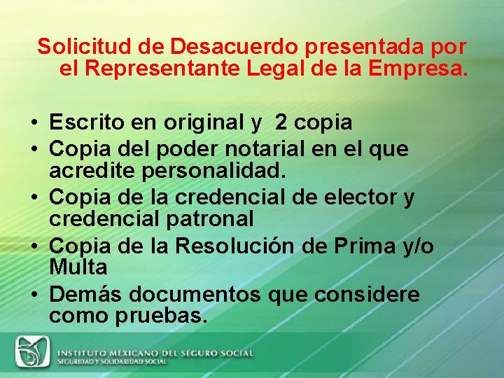 Solicitud de Desacuerdo presentada por el Representante Legal de la Empresa. • Escrito en