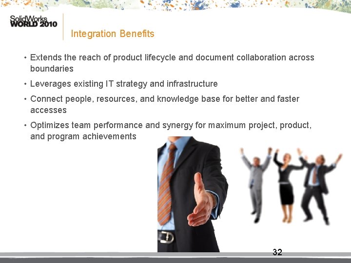 Integration Benefits • Extends the reach of product lifecycle and document collaboration across boundaries