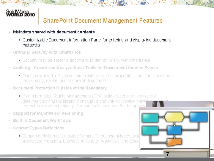 Share. Point Document Management Features • Metadata shared with document contents § Customizable Document