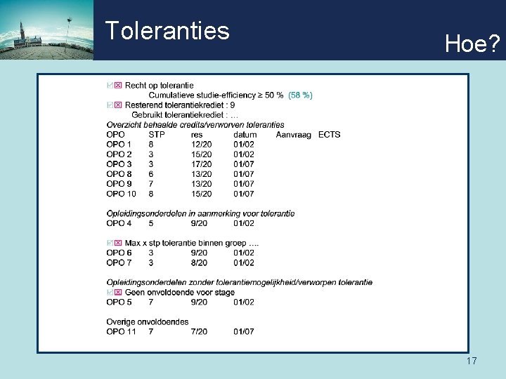 Toleranties Hoe? 17 