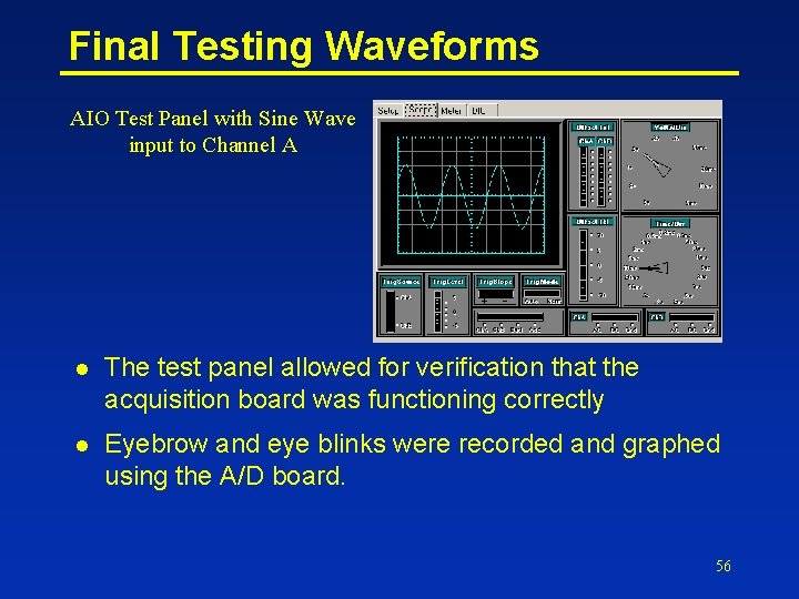 Final Testing Waveforms AIO Test Panel with Sine Wave input to Channel A l